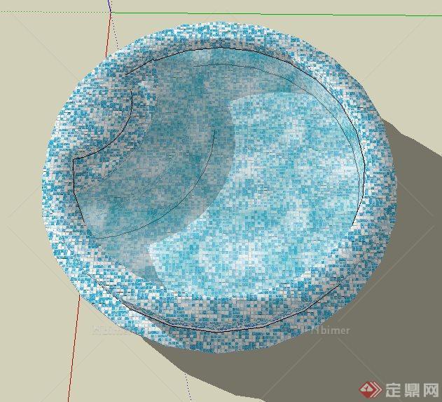马赛克铺装圆形小泳池su模型[原创]