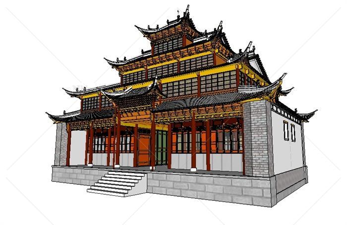 一个古典中式财神殿su精致设计模型[原创]