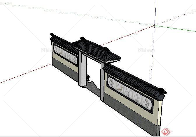 某古典中式庭院过道门设计SU模型