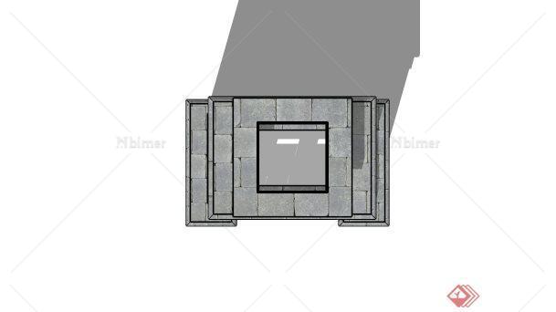 现代砖石结构壁炉设计SU模型