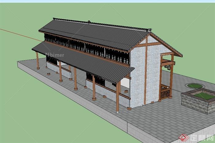 中国古典单层居住建筑楼su模型[原创]