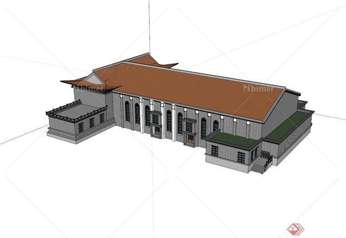 某古典中式风格军部大礼堂建筑楼设计su模型[原创