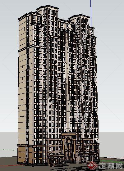 高层新古典风格住宅楼建筑设计su模型[原创]