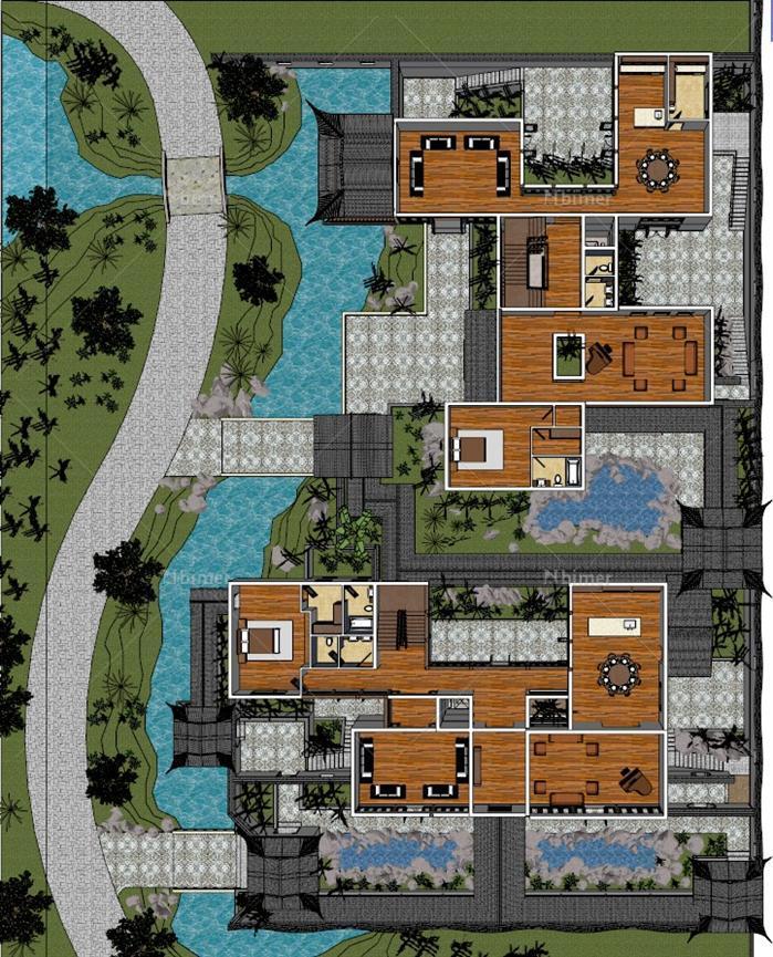 某苏式园林别墅方案建筑方案设计SU模型（含景观