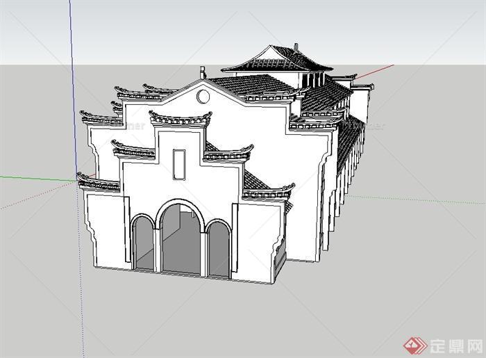 中国古典中式风格商业建筑su模型[原创]