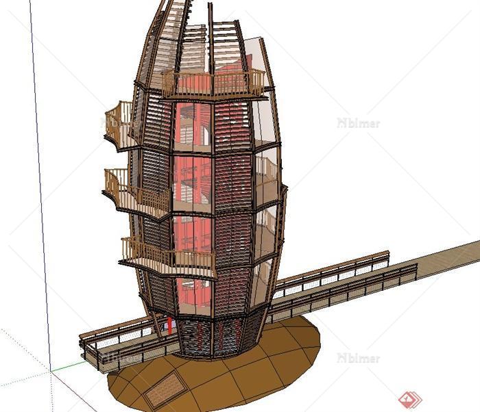 园林景观节点圆形观景台设计SU模型