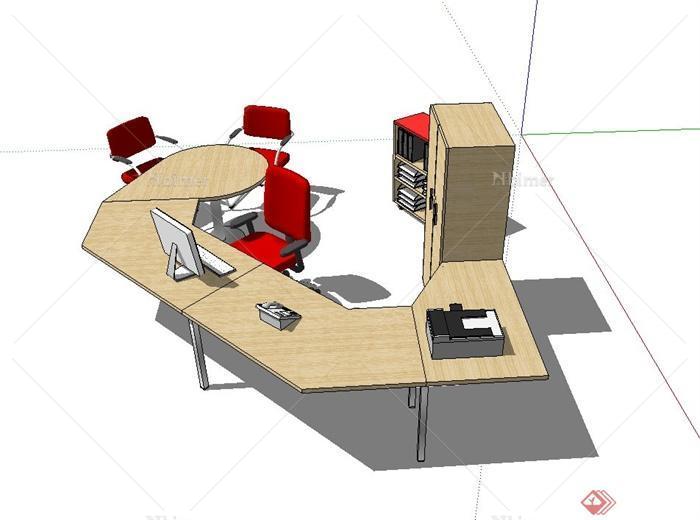 现代简约风格室内办公桌椅柜子设计su模型[原创]
