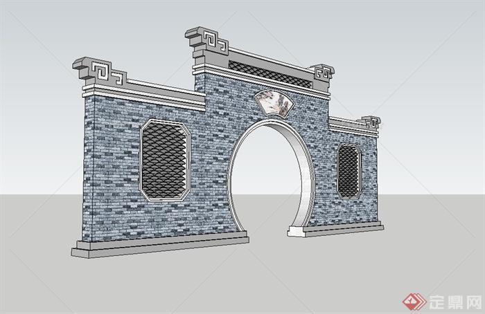 某古典中式庭院景墙门设计su模型