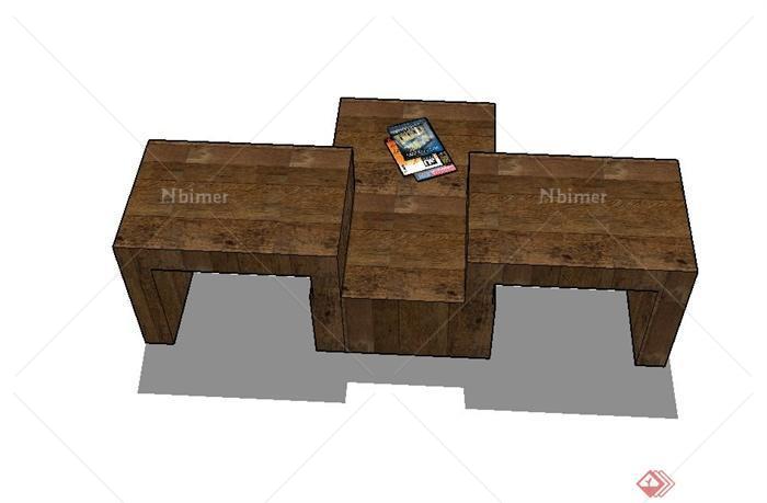 现代风格室内全木质坐凳设计SU模型[原创]