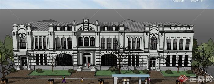 某古典欧式艺术校园建筑设计SU模型