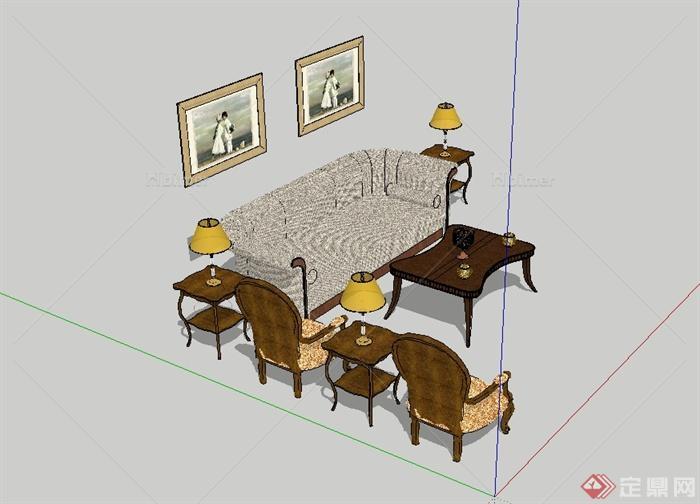 某简欧风格详细室内空间沙发茶几设计SU模型[原创