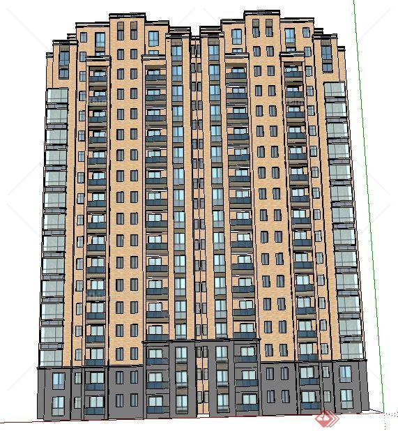 现代高层双拼公寓住宅楼建筑设计su模型