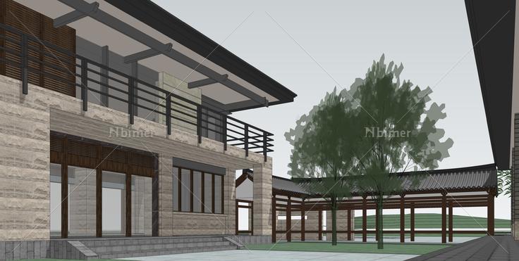 中式风格办公楼sketchup模型