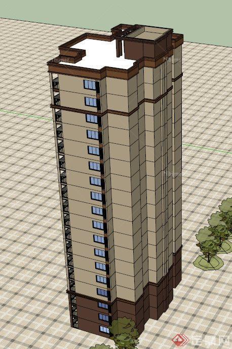 18层新古典住宅建筑设计SU模型