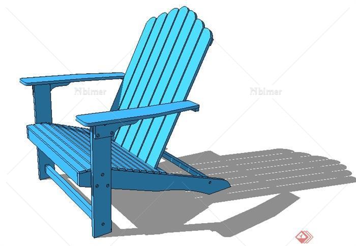 一把蓝色木制靠椅SU模型