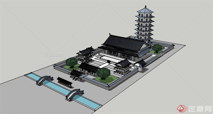 某中式古典风格寺庙古塔su模型建筑设计[原创]