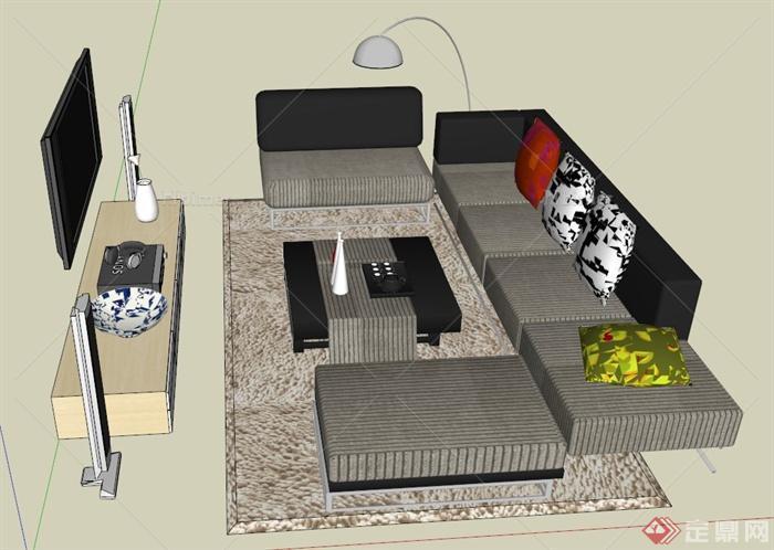 现代客厅沙发茶几组合设计SU模型