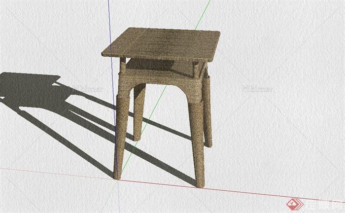 中式藤编坐凳设计SU模型[原创]