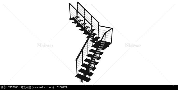 黑色现代楼梯SU模型
