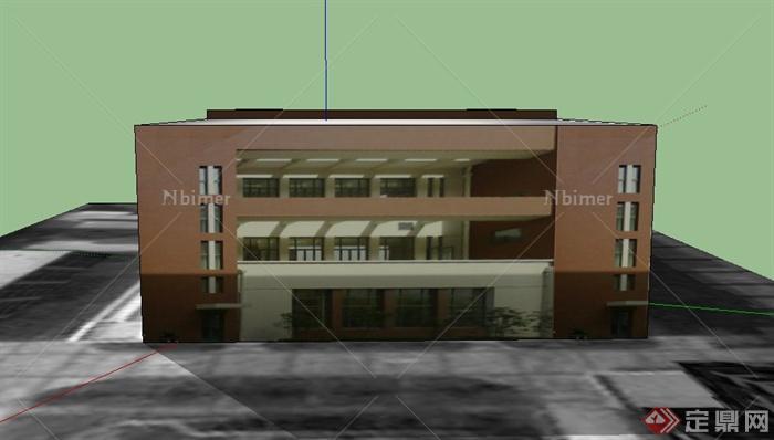某方形三层现在办公楼建筑设计SU模型