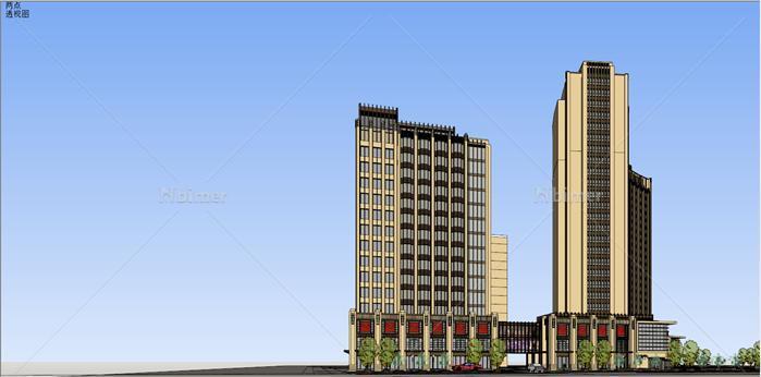 新古典公寓、商业综合体建筑设计方案su模型（带
