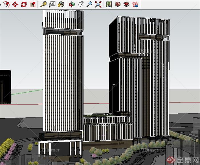 某现代高层商业建筑设计SU模型（含环境）