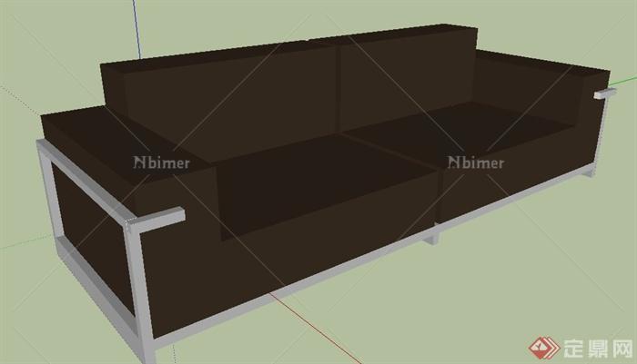 简约风深色双人沙发su模型[原创]