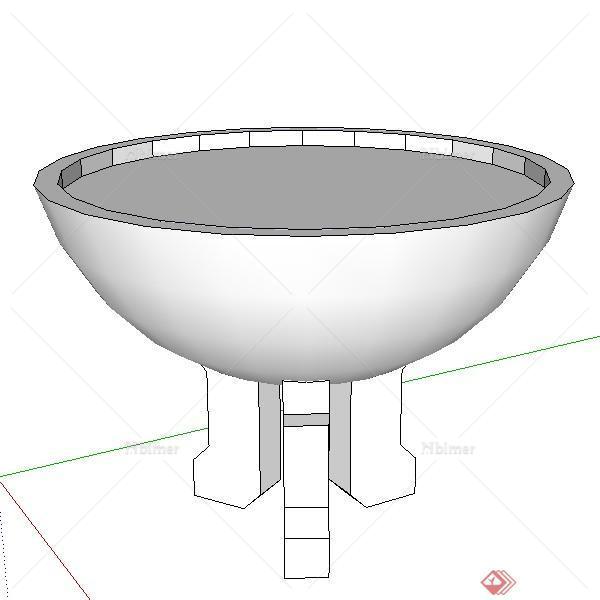 一个三脚圆形花坛SU设计模型素材
