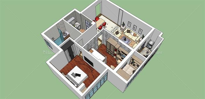 现代风格完整室内住宅空间设计su模型