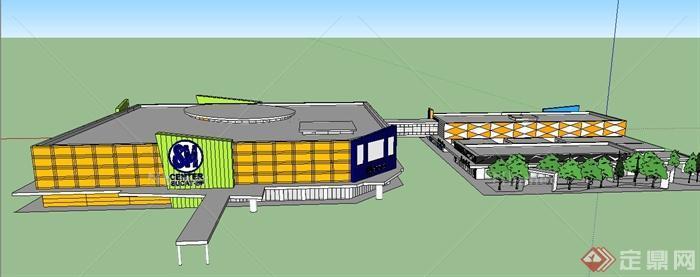 现代风格超市购物中心建筑设计SU模型