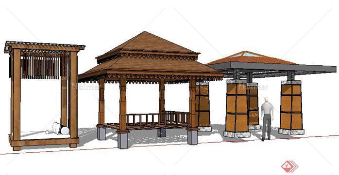 三款度假区泰式风格景观亭设计SketchUp(SU)3D模