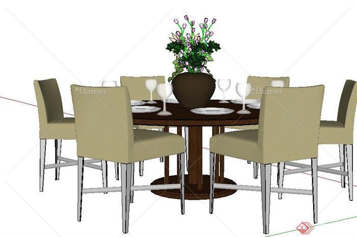 室内餐厅六人餐桌椅设计SU模型