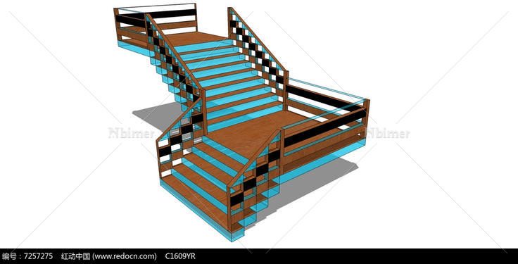 玻璃木质楼梯SU模型