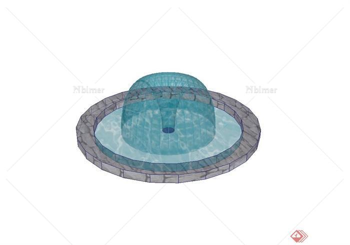小区入口圆形喷泉水池设计su模型