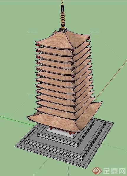 某古典中式古建四角塔楼su模型