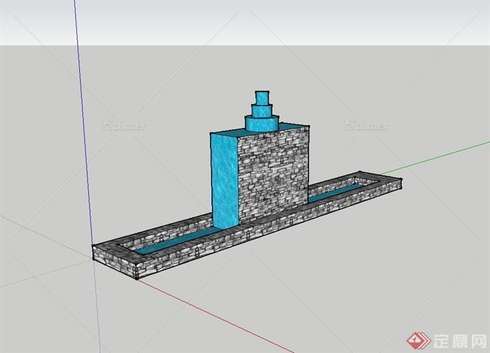 某现代风格景墙水景设计SU模型[原创]