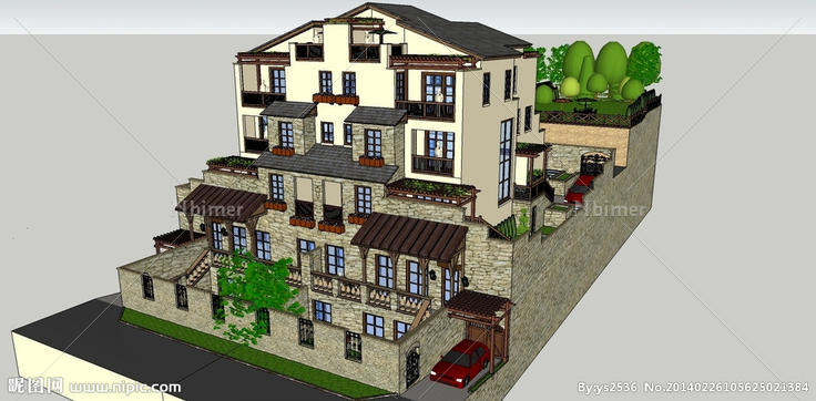 四层别墅su建筑模型图片