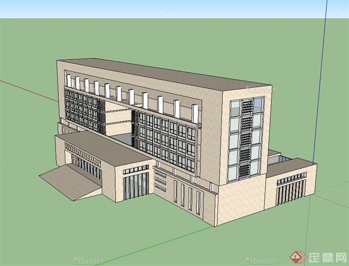 某现代风格详细精致行政中心建筑楼设计su模型[原