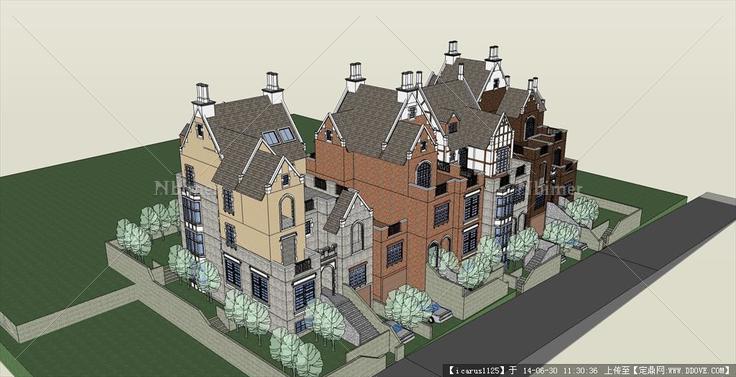 英式四拼别墅su模型