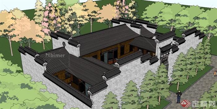 中式传统民宅建筑设计SU模型[原创]