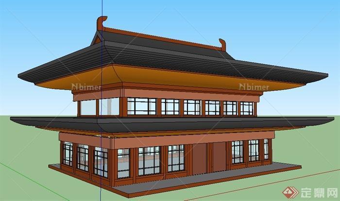 中式风格重檐建筑设计su模型