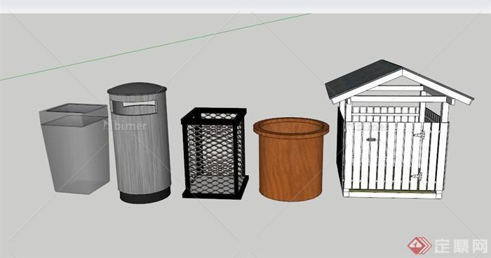 5个简约垃圾桶设计SU素材模型[原创]