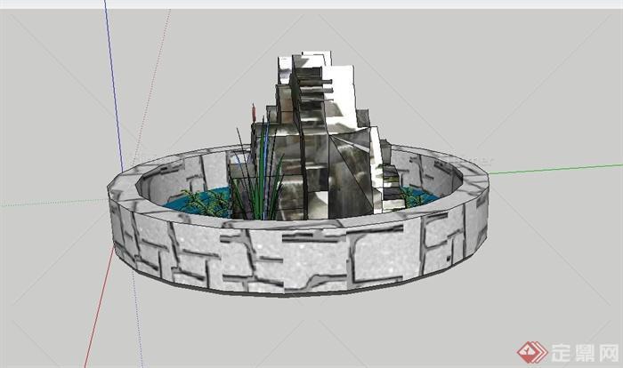 景石假山水池水景设计su模型