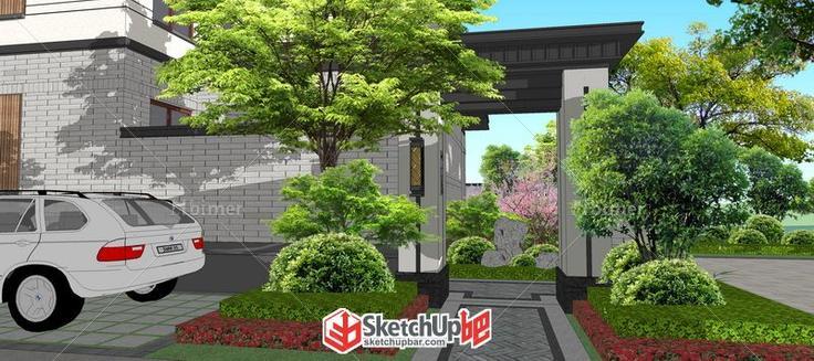 分享一套新中式别墅建筑加景观模型