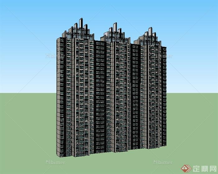 现代风格高层住宅楼建筑大厦设计su模型[原创]