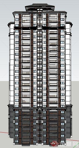 中式风格双拼高层住宅楼建筑设计su模型