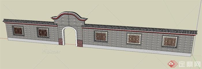 中式景墙设计SU模型