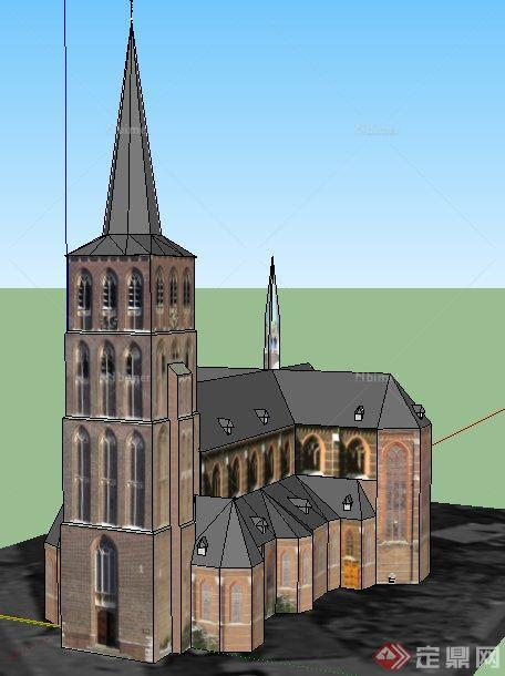 一栋英式尖顶教堂建筑设计su模型