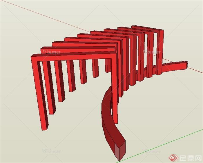 园林景观节点红色廊架设计SU模型