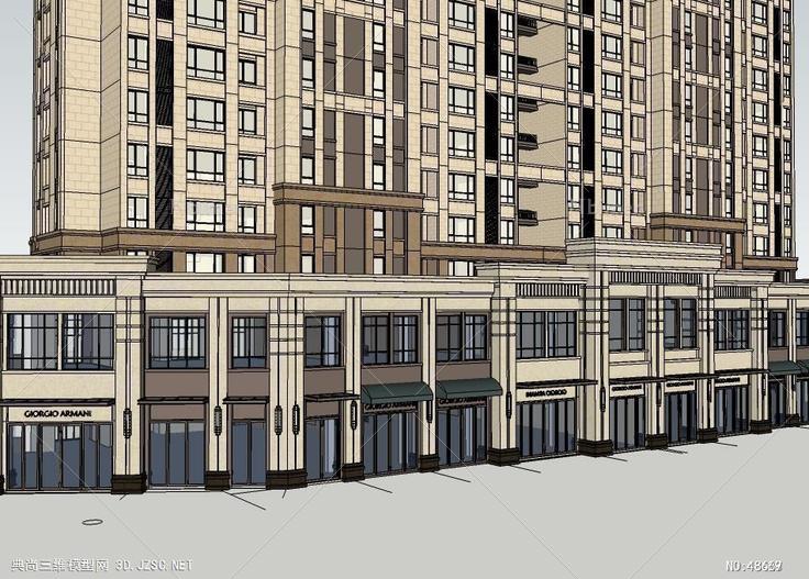 古典风格高层建筑高层住宅 su模型 3d